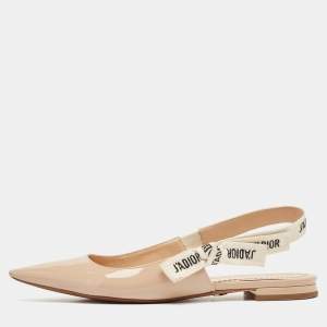 Dior Beige Patent Leather J'Adior Slingback Flats Size 37.5