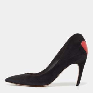 Dior Black/Red Suede and Leather Heart Pointed Toe Pumps Size 39.5