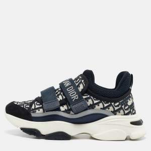 Pre Owned Dior Blue Oblique Neoprene and Suede D-Wander Sneakers Size 36