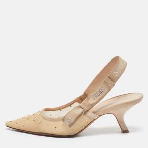 Dior Beige Mesh and Suede J'Adior Slingback Pumps Size 38.5