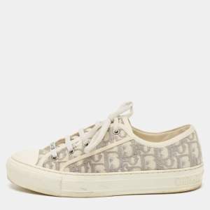 Dior Grey/White Oblique Canvas Walk'n'Dior Low Top Sneakers Size 38.5