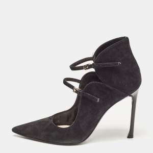 Dior Black Suede and Patent Leather Petale Pumps Size 37.5