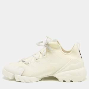 Dior White/Cream Leather and Fabric D-Connect Sneakers Size 40.5