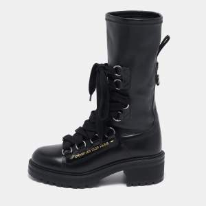 Dior Black Leather Ankle Length D-Fight Boots Size 38