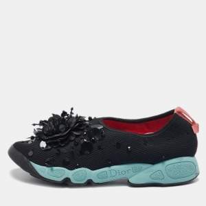 Dior Black Mesh Floral Embellished Fusion Slip On Sneakers Size 38.5