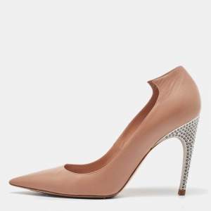 Dior Beige Leather Crystal Embellished Flash Pointed Toe Pumps Size 38.5