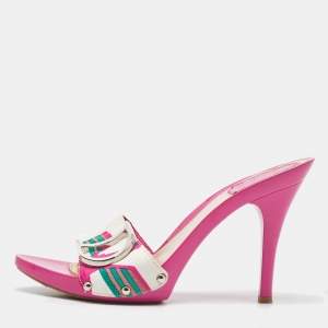Dior Multicolor Printed Canvas Logo Embellished Slide Sandals Size 38