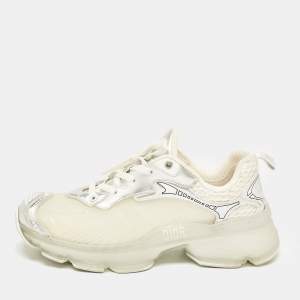 Pre Owned Dior White/Silver Mesh and Leather Vibe Sneaker Size 38.5