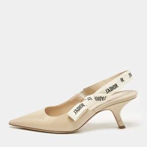 Dior Beige Patent J'Adior Slingback Pumps Size 39