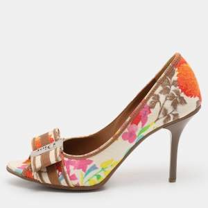 Dior Multicolor Floral Print Canvas Peep Toe Pumps Size 36