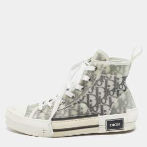 Pre Owned Dior Grey/Transparent Nylon and PVC B23 High Top Sneakers Size 38