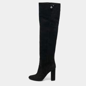 Dior Black  Suede Block Heel Knee Length Boots Size 38