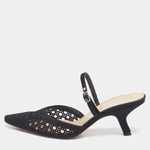 Dior Black Embellished Mesh Dior Capture Ankle Strap Mules Size 36