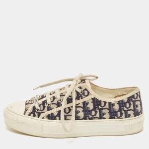 Dior Navy Blue/White Canvas Walk'n'Dior Low Top Sneakers Size 38