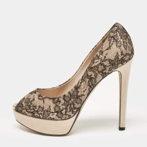 Dior Black/Beige Mesh and  Lace Platform Pumps Size 40