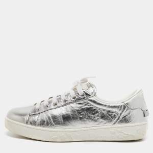 مملوكة مسبقًا Dior Silver Leather Lace Up Trainers Sneakers Size 39.5