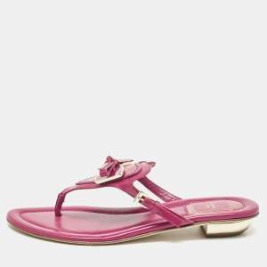 Dior Purple Patent Leather Bow Thong Flat Slides Size 37