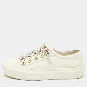 Dior White Canvas Walk'n'Dior Low Top Sneakers Size 34.5
