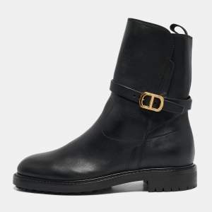 Dior Black Leather CD Logo Ankle Boots Size 36