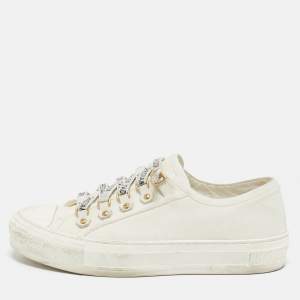 Dior White Canvas Walk'n'Dior Low Top Sneakers Size 37.5