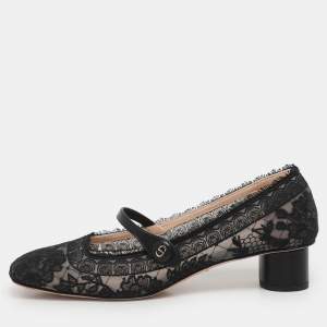 Pre Owned Dior Black Lace and Leather D-Grace Pumps Size 38