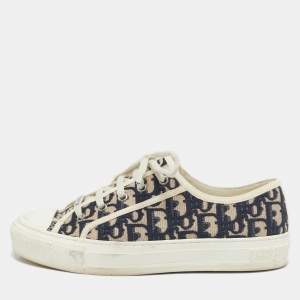 Dior Navy Blue Canvas Walk'n'Dior Lace Up Sneakers Size 39