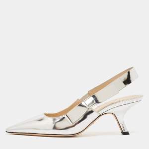 Dior Silver Leather Sweet-D Slingback Pumps Size 37