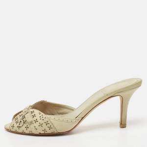 Dior Green Cut Out Leather Gipsy Slide Sandals Size 36.5