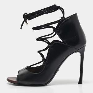 Dior Black Leather Petale Open Toe Pumps Size 37.5