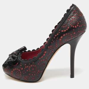 Dior Black/Pink Lasercut Leather Caprice Pumps Size 36