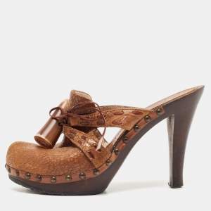 Dior Brown Leather Platform Wooden Clogs Size 38