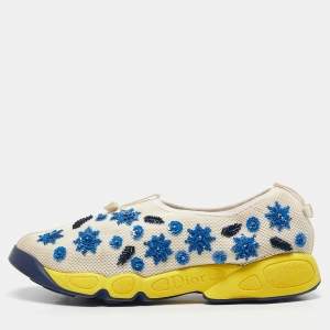 Dior White/Blue Mesh Embellished Fusion Sneakers Size 41 