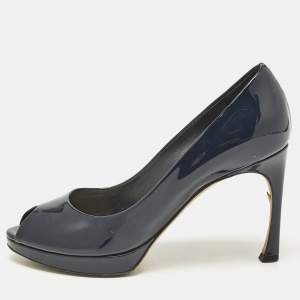 Dior Navy Blue Patent Leather Platform Pumps Size 36