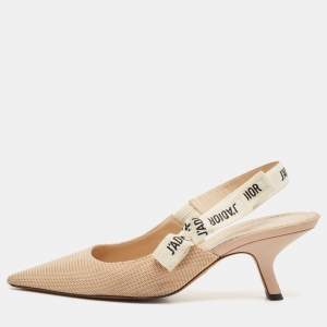 Pre Owned Dior Beige Fabric J'Adior Slingback Pumps Size 38.5