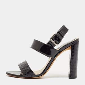 Dior Black Cannage Quilted Patent Leather Ankle Strap Sandals Size 36