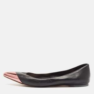 Dior Black Leather Metal Cap Pointed Toe Ballet Flats Size 39.5
