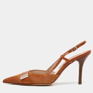 Dior Brown Leather and Suede Slingback Pumps Size 38