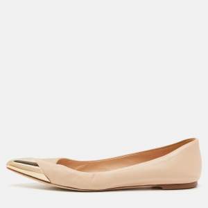 Dior Beige Leather Metal Cap Pointed Toe Ballet Flats Size 39.5
