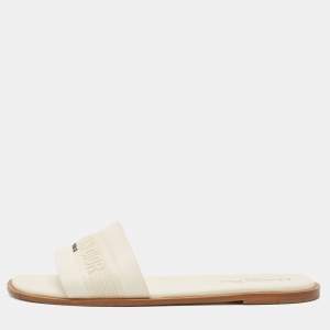 Dior Cream  Embroidered Canvas Dway Flat Slides Size 41