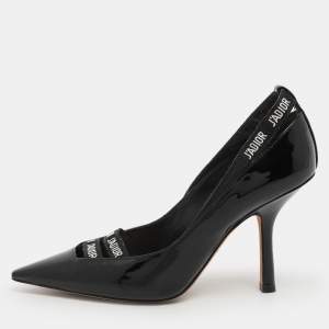 Dior Black Patent Leather J'adior Ribbon Pointed Toe Pumps Size 38.5