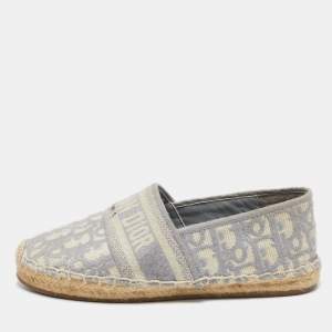 Dior Grey/White Oblique Canvas Granville Espadrille Flats Size 36