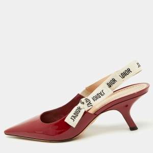 Pre Owned Dior Dark Red Patent Leather J'Adior Slingback Pumps Size 40