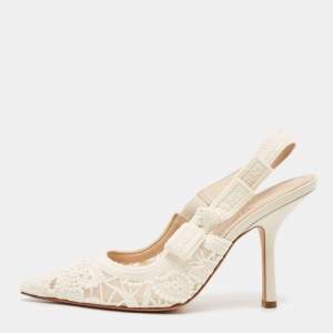 Dior White Lace J'Adior Slingback Pumps Size 40