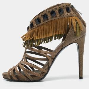 Dior Beige Leather and Suede Fringe Ankle Strap Sandals Size 40
