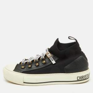 Dior Black Knit Fabric and Leather Walk'n'Dior Sneakers Size 38