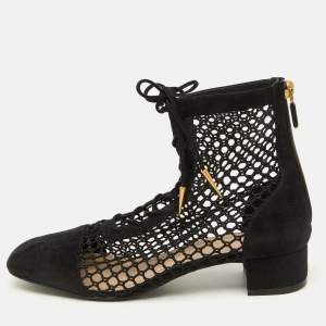 Dior Black Suede and Mesh Naughtily-D Ankle Boots Size 37