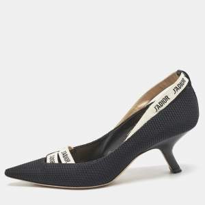 Pre Owned Dior J'adior Black Canvas Ribbon Pointed Toe Pumps Size 37.5