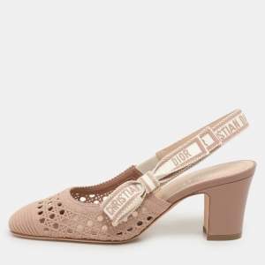 Dior Old Rose Cannage Fabric Moi Slingback Pumps Size 35.5