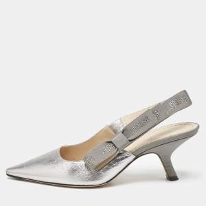 Dior Silver Canvas and Leather J'Adior Pumps Size 37