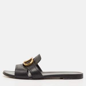 Dior Black Leather 30 Montaigne Slide Flats Size 37.5